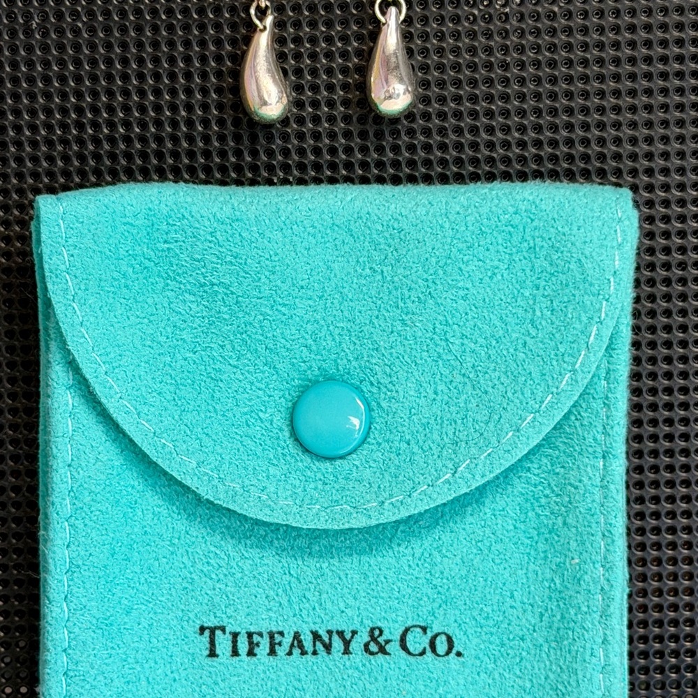 Iconic Tiffany & Co. Elsa Paretti Teardrop Dangle Earrings, 925 Sterling Silver